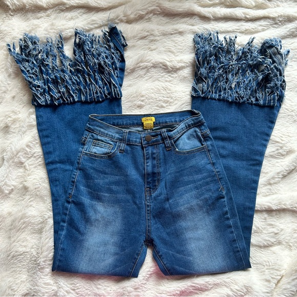 Daisy Denim - Y2K fringe flare jeans with raw hem detailing